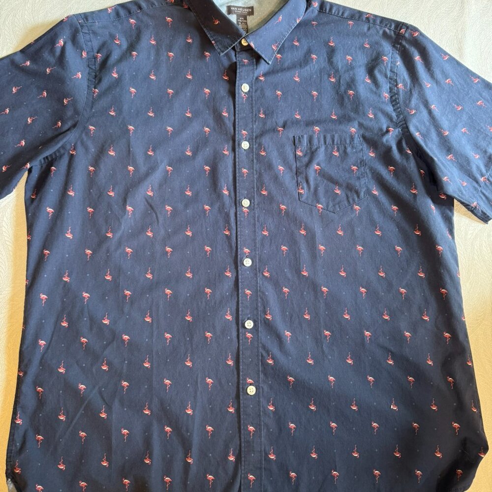 VanHeusen Never Tuck Men’s 2xl 18-18.5 Short Sleeve Button Down Casual Shirt